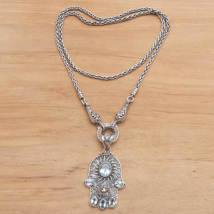 Dazzling Hamsa Blue Topaz Hamsa Hand Pendant Necklace