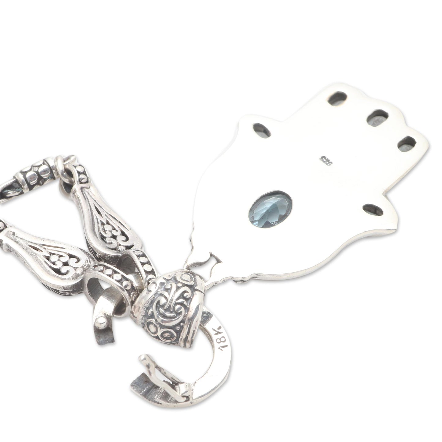 Dazzling Hamsa Blue Topaz Hamsa Hand Pendant Necklace