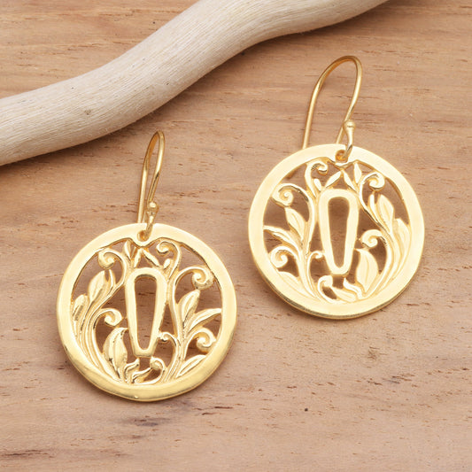 Tsuba Protection Gold Plated Japanese Inspired Dangle Earrings