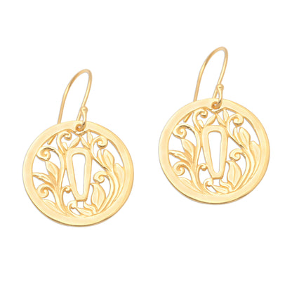 Tsuba Protection Gold Plated Japanese Inspired Dangle Earrings