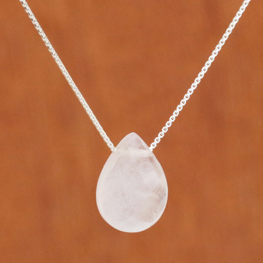 Love Drop Contemporary Brazilian Rose Quartz and Silver 16