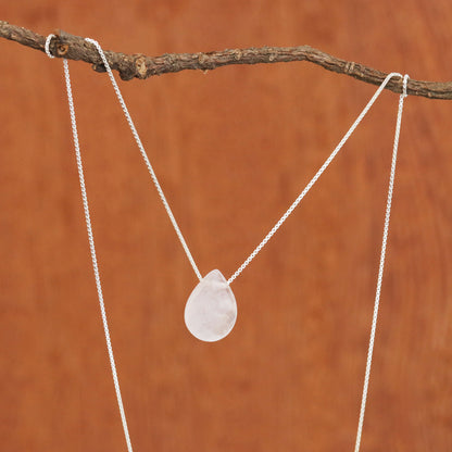 Love Drop Contemporary Brazilian Rose Quartz and Silver 16