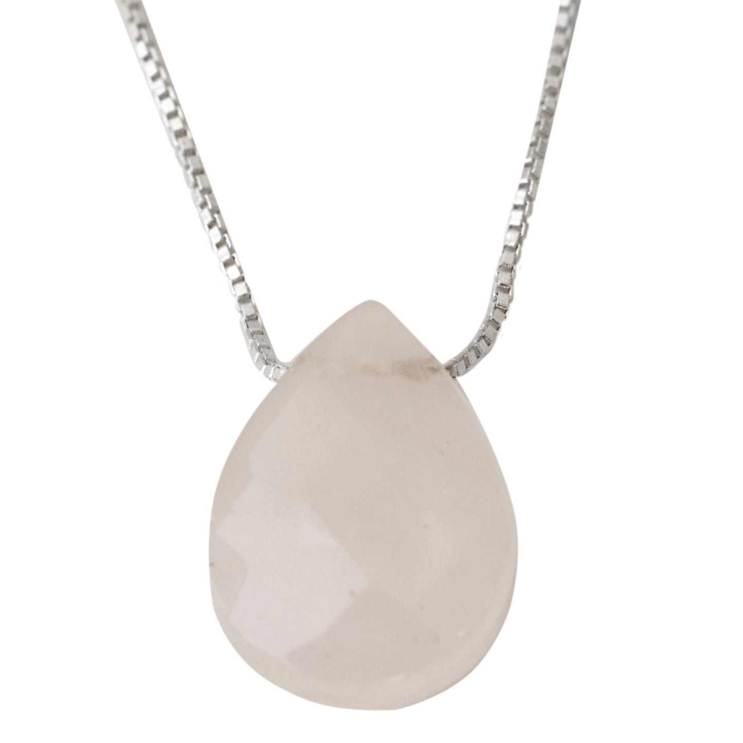 Love Drop 18 In Contemporary Brazilian Rose Quartz and Silver Necklace