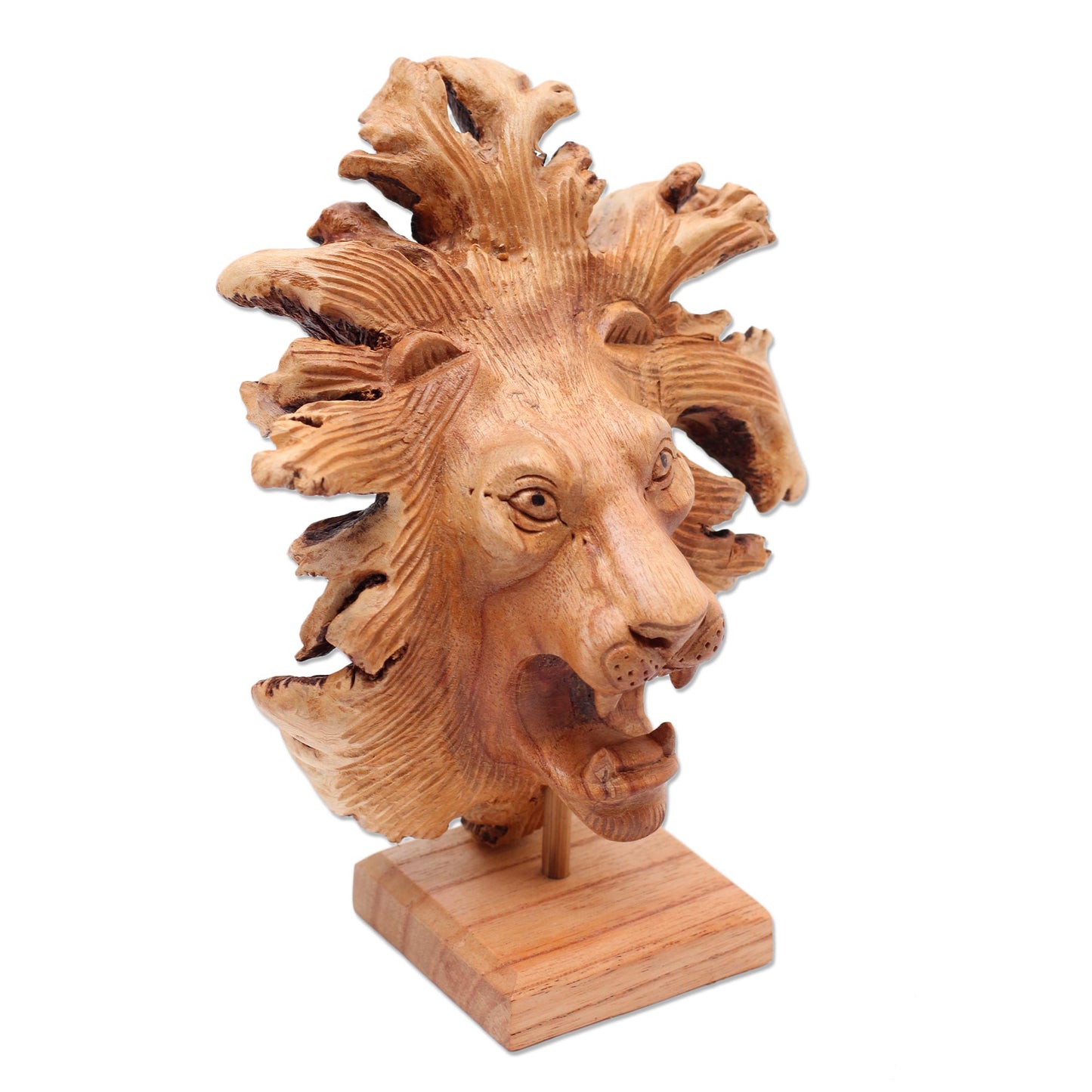 Emerging Lion Benalu Wood Lion Sculpture on Stand