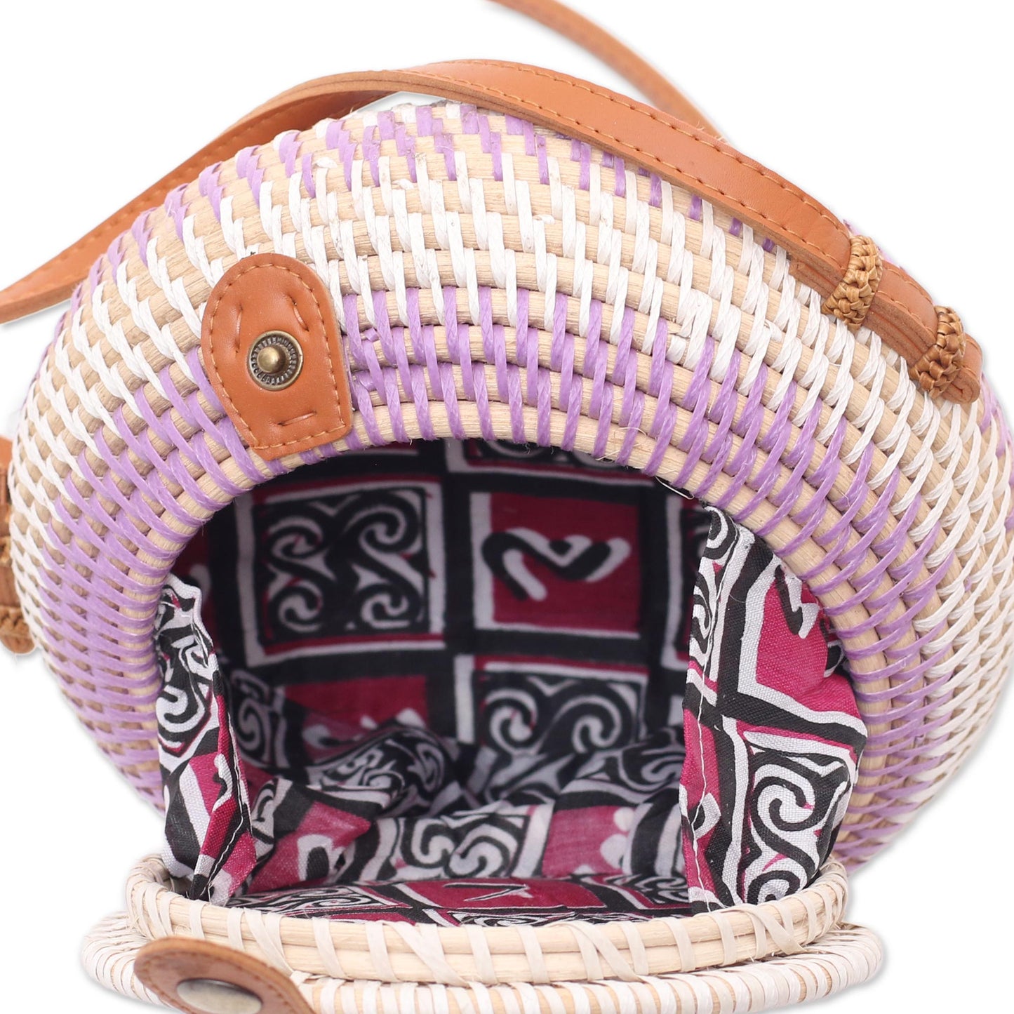Purple Target Stylish Purple and White Round Woven Shoulder Bag