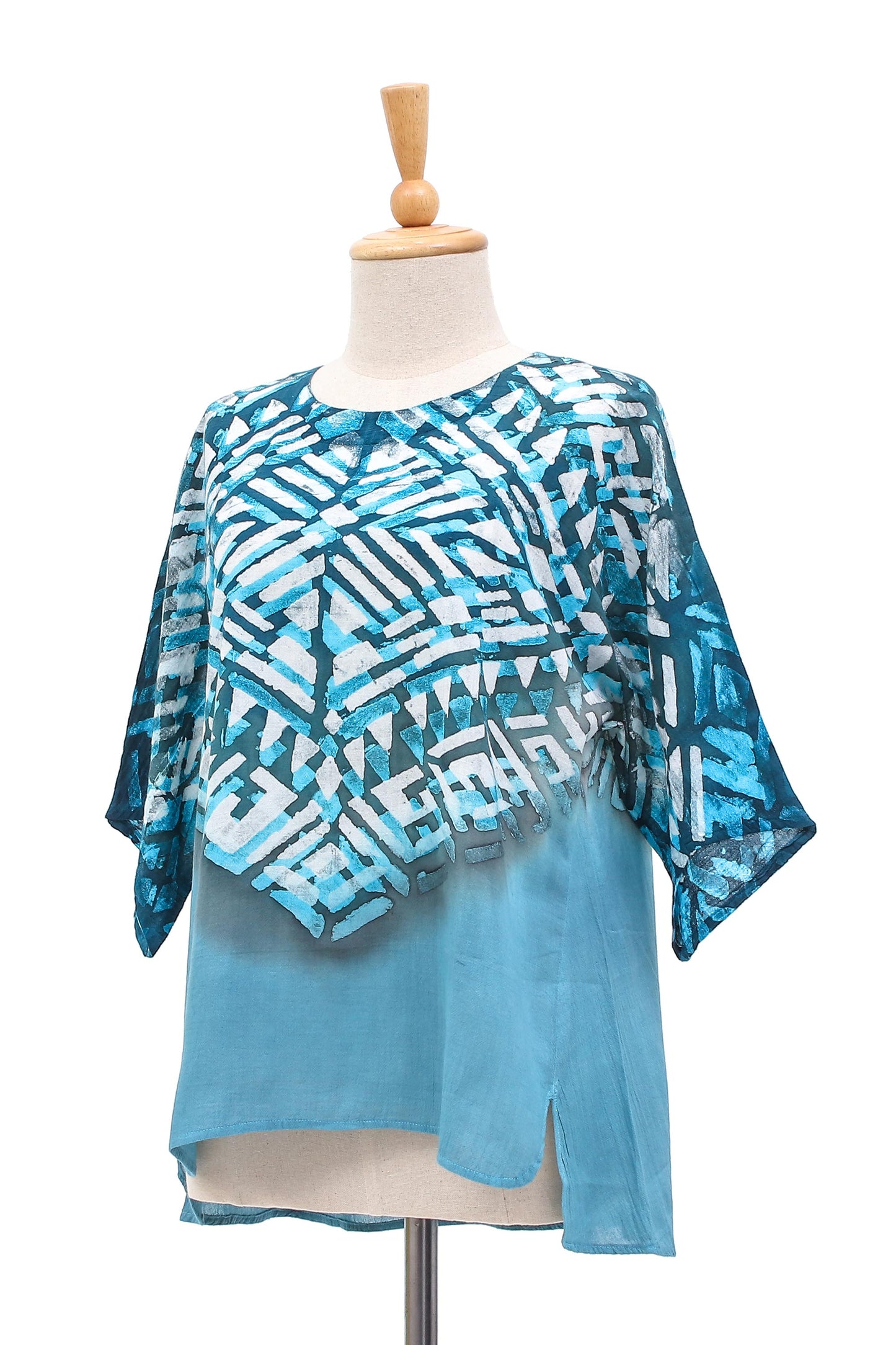 NOVICA Blue Illusion Blue Cotton Batik Blouse Hand Crafted in Thailand ...