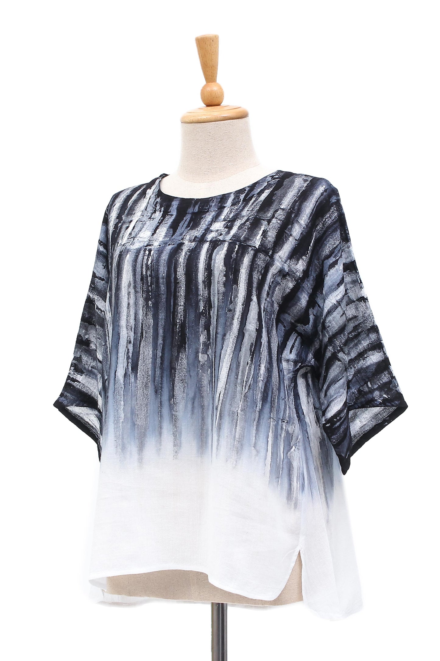 Black Rain Black and White Cotton Batik Blouse