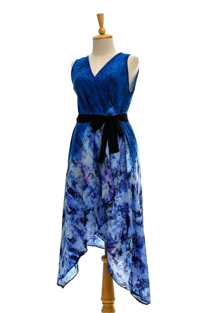 Whirlwind in Blue Handkerchief Hem Peacock Blue Wrap Dress