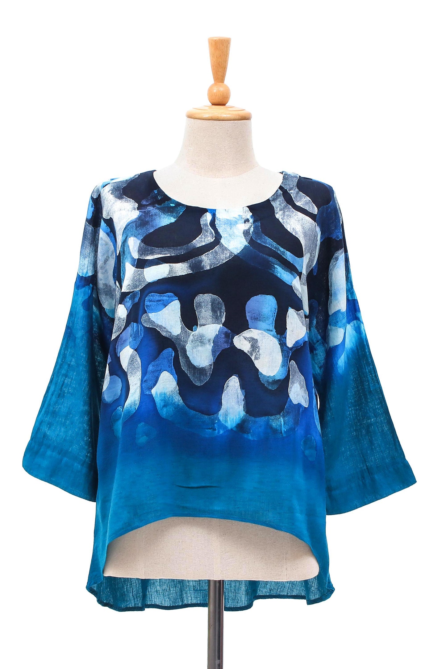 Lanna Melange in Blue 100% Cotton Women's Batik Blouse in Blue