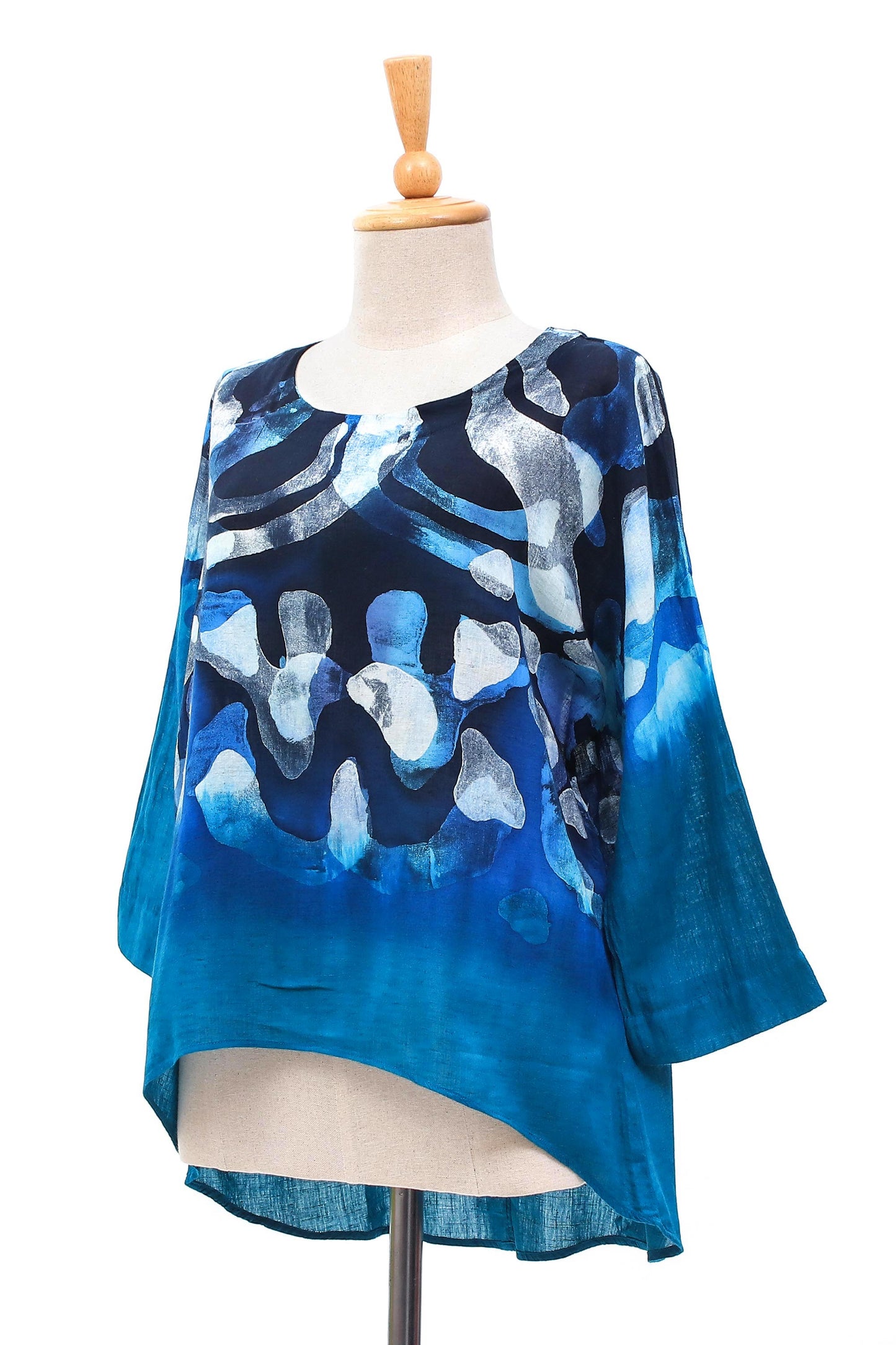 Lanna Melange in Blue 100% Cotton Women's Batik Blouse in Blue