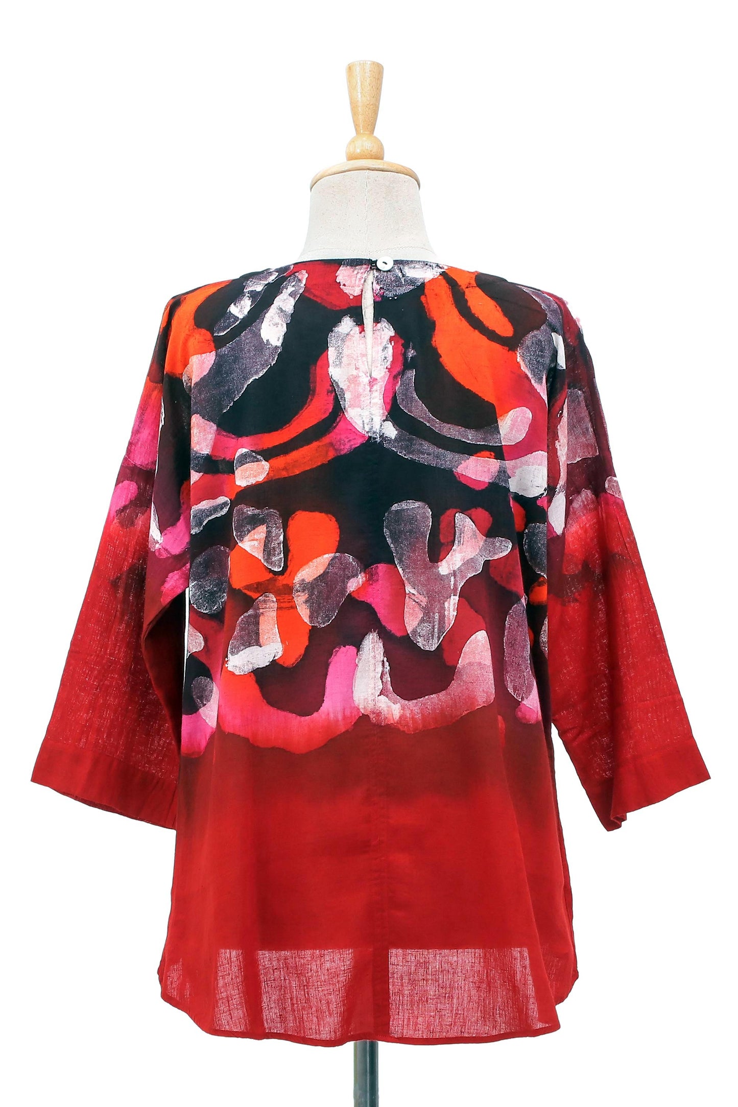 Lanna Melange in Red Red Batik Abstract Print Cotton Blouse