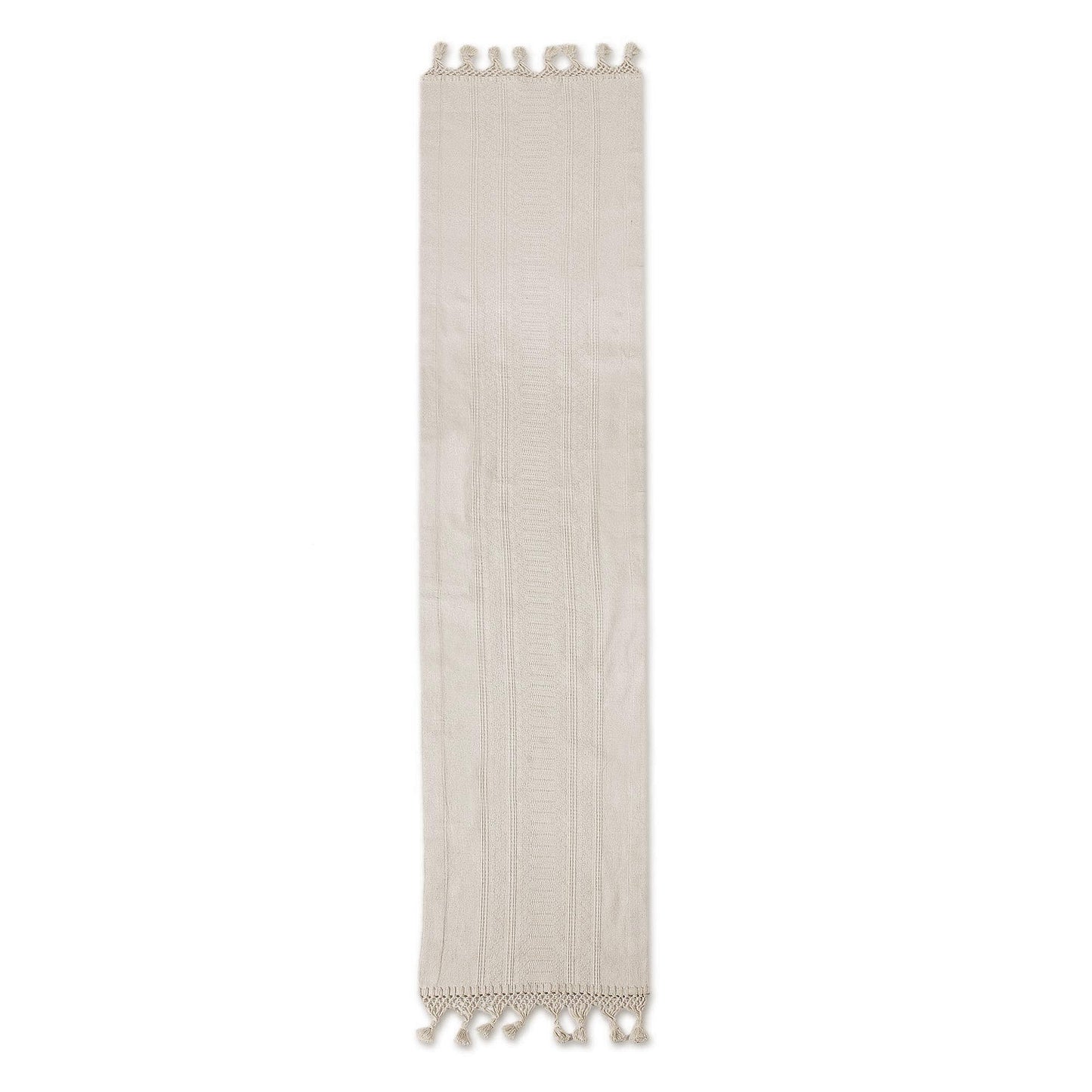 Zapotec Alabaster Handwoven Textured Ivory Cotton Zapotec Table Runner