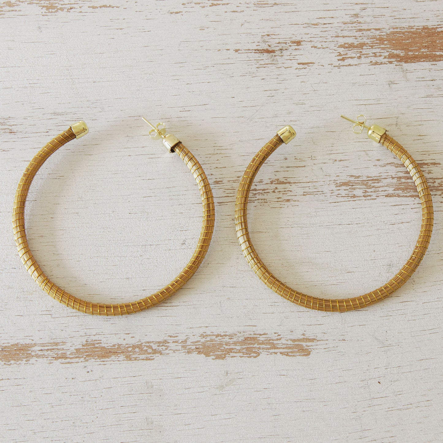 Natural Dynamic (2.5 Inch) Brazilian Golden Grass Gold Half hoop Earrings