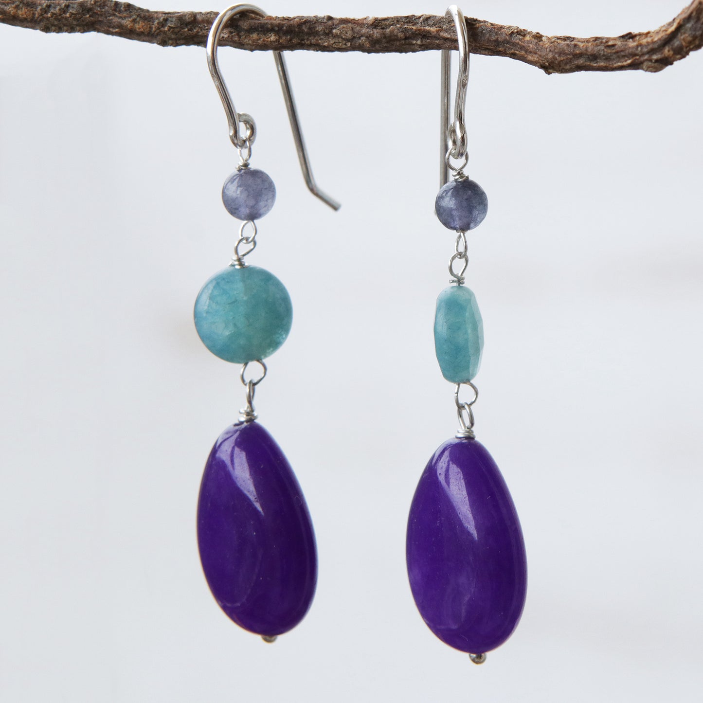 Springtime Colors Brazilian Purple Jade & Aqua Apatite Dangle Earrings