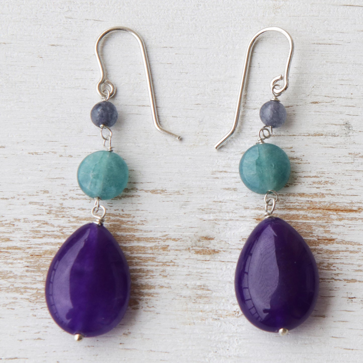 Springtime Colors Brazilian Purple Jade & Aqua Apatite Dangle Earrings