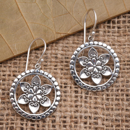 Flower Wheels Floral Sterling Silver Dangle Earrings