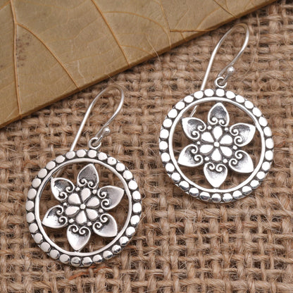 Flower Wheels Floral Sterling Silver Dangle Earrings