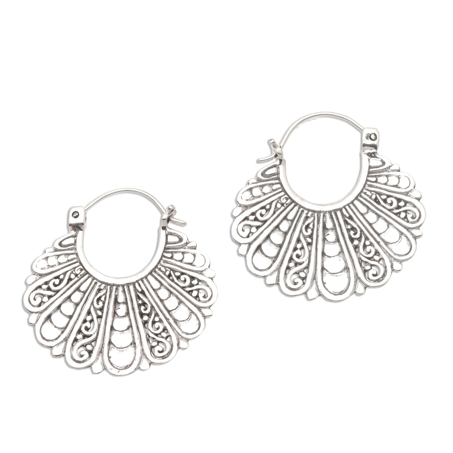 Sukawati Fans Fan-Shaped Sterling Silver Hoop Earrings