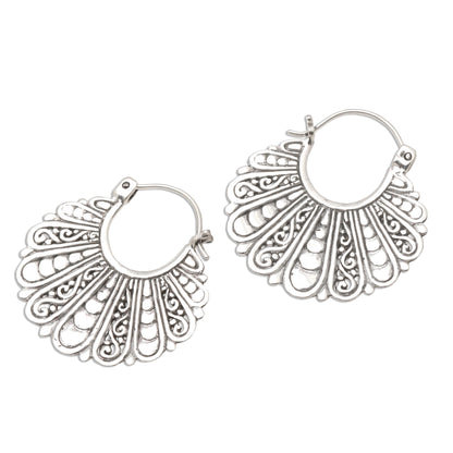 Sukawati Fans Fan-Shaped Sterling Silver Hoop Earrings