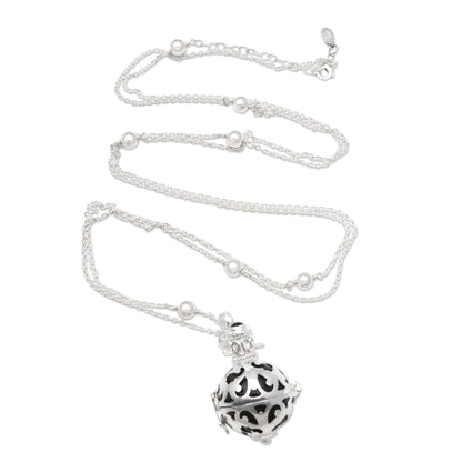 Happy Chime Silver and Black Enamel Harmony Ball Necklace with Onyx