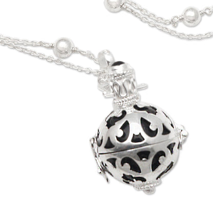 Happy Chime Silver and Black Enamel Harmony Ball Necklace with Onyx