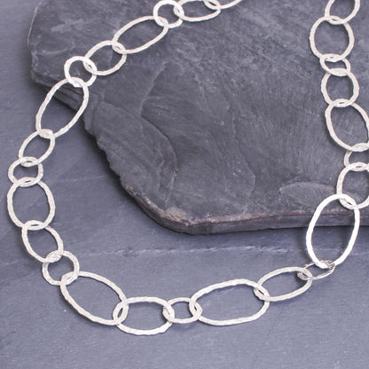 Lanna Links Extra Long 950 Silver Hammered Link Necklace