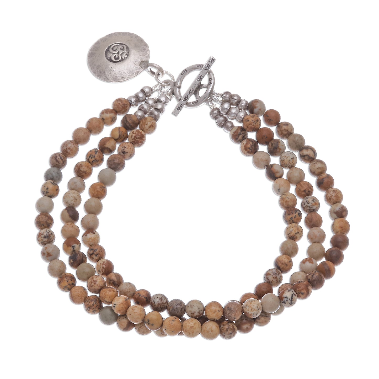 Infinite Earth Beaded Brown Jasper and 950 Silver Bracelet