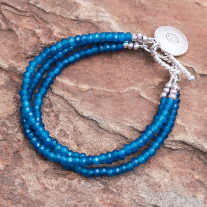 Ever Blue 950 Silver and Blue Quartz Beaded Bracelet