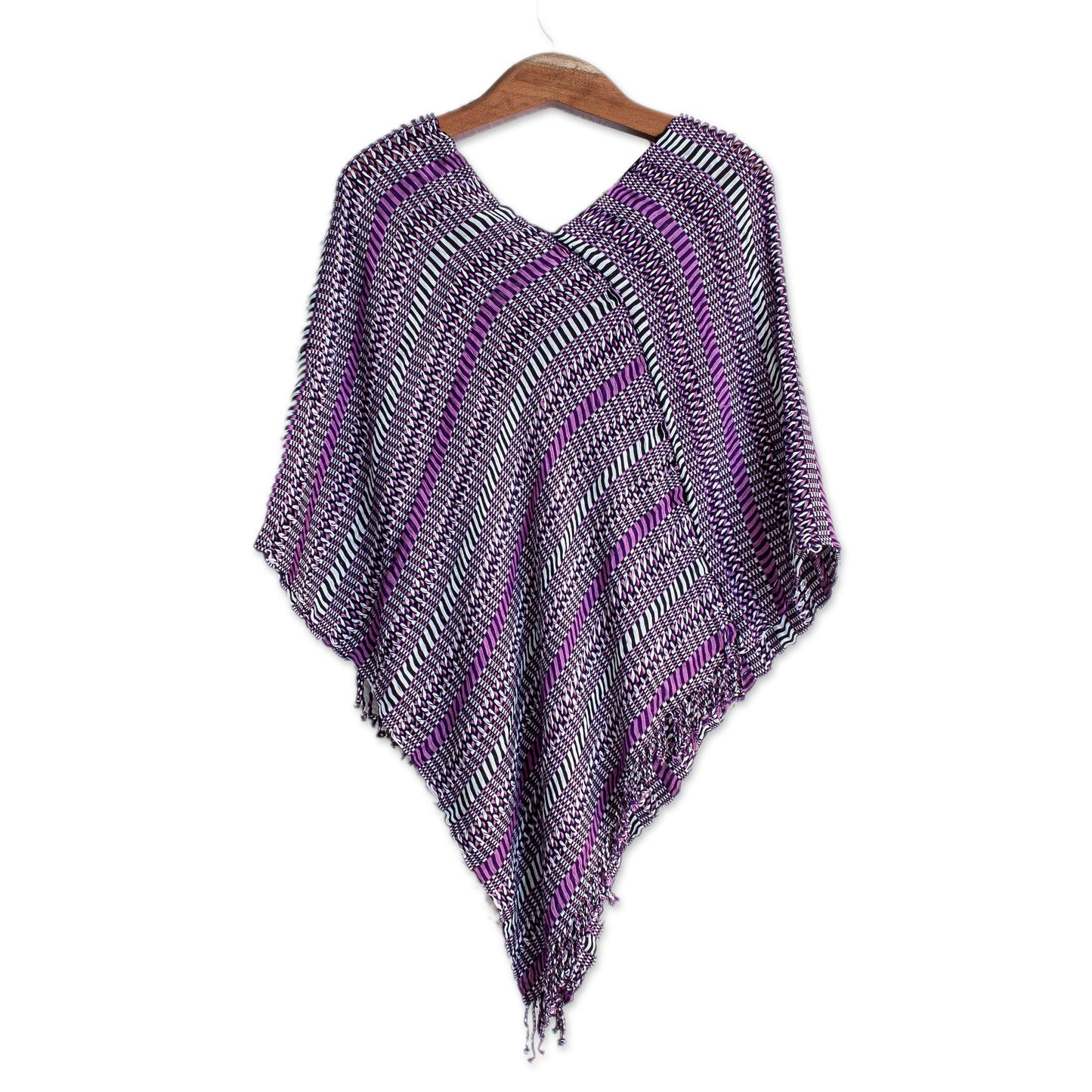 Amethyst Intrigue Guatemalan Handwoven Cotton Poncho in Pink and Purple