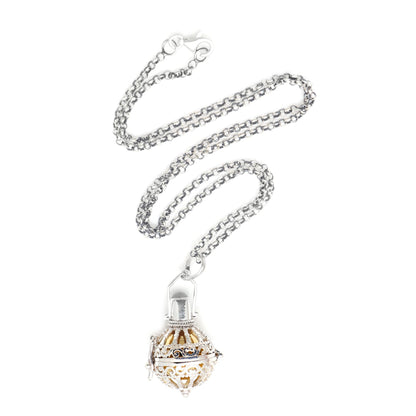 Protective Goddess Silver and Moonstone Harmony Ball Necklace with Brass