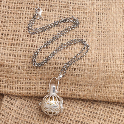 Protective Goddess Silver and Moonstone Harmony Ball Necklace with Brass