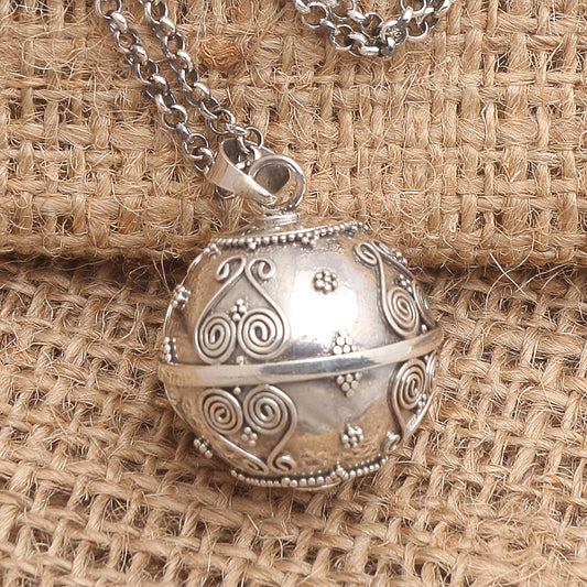 Forever Love Balinese Handcrafted Harmony Ball Heart Necklace in Silver