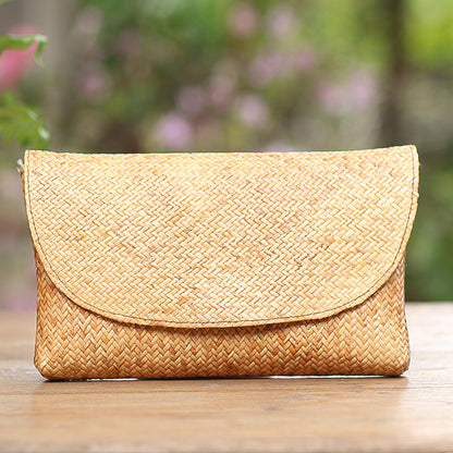 Casual Afternoon Handwoven Tan Rattan Envelope Clutch Bag from Bali