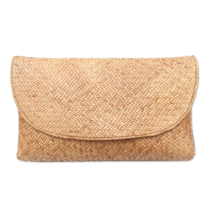 Casual Afternoon Handwoven Tan Rattan Envelope Clutch Bag from Bali