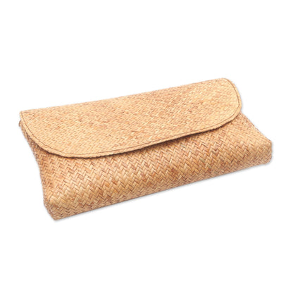 Casual Afternoon Handwoven Tan Rattan Envelope Clutch Bag from Bali