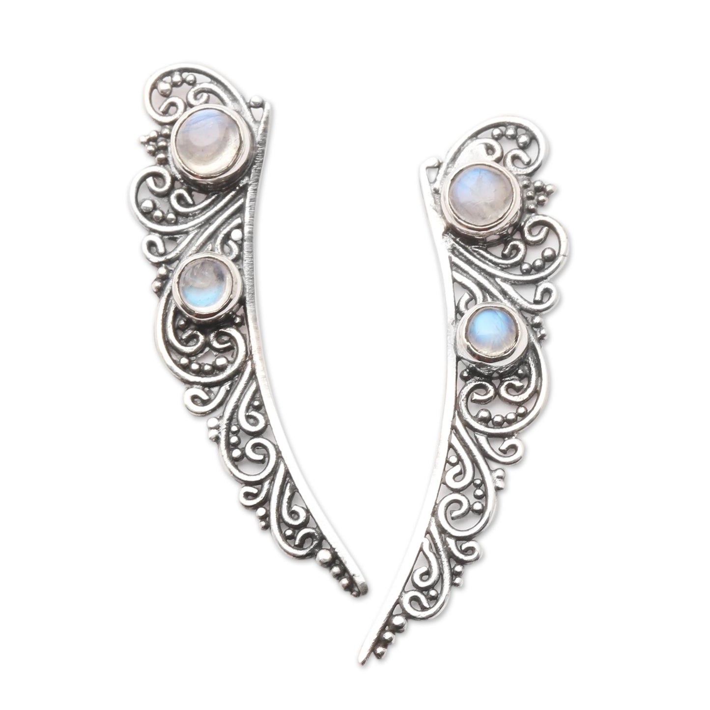 Little Wings Rainbow Moonstone Ear Climber Style Earrings