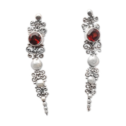 Crimson Penjor Garnet and Sterling Silver Ear Climber Earrings