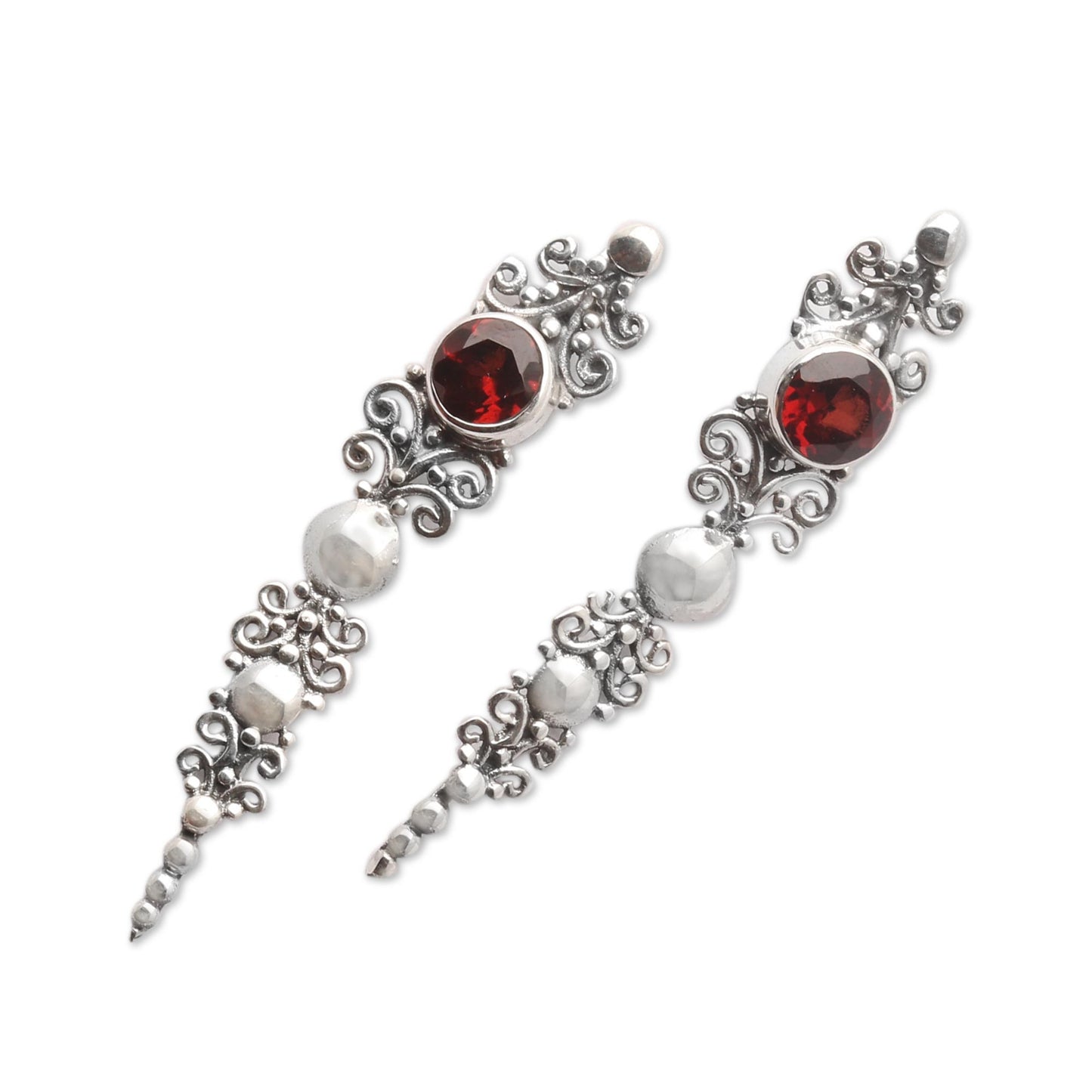 Crimson Penjor Garnet and Sterling Silver Ear Climber Earrings