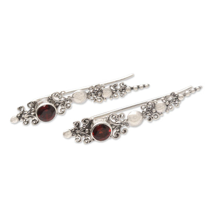 Crimson Penjor Garnet and Sterling Silver Ear Climber Earrings