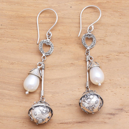 Angel Chimes Sterling Silver and Cultured Pearl Harmony Ball Earrings