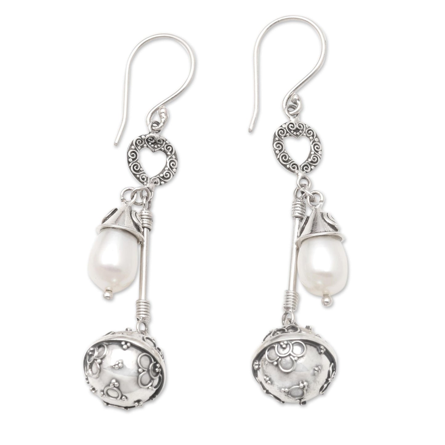 Angel Chimes Sterling Silver and Cultured Pearl Harmony Ball Earrings