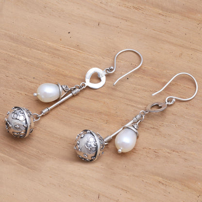 Angel Chimes Sterling Silver and Cultured Pearl Harmony Ball Earrings