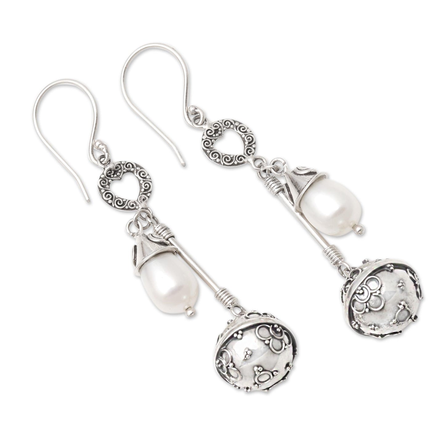 Angel Chimes Sterling Silver and Cultured Pearl Harmony Ball Earrings