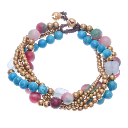 Bohemian Melange Multi-gemstone Beaded Bracelet with Ringing Brass Bells