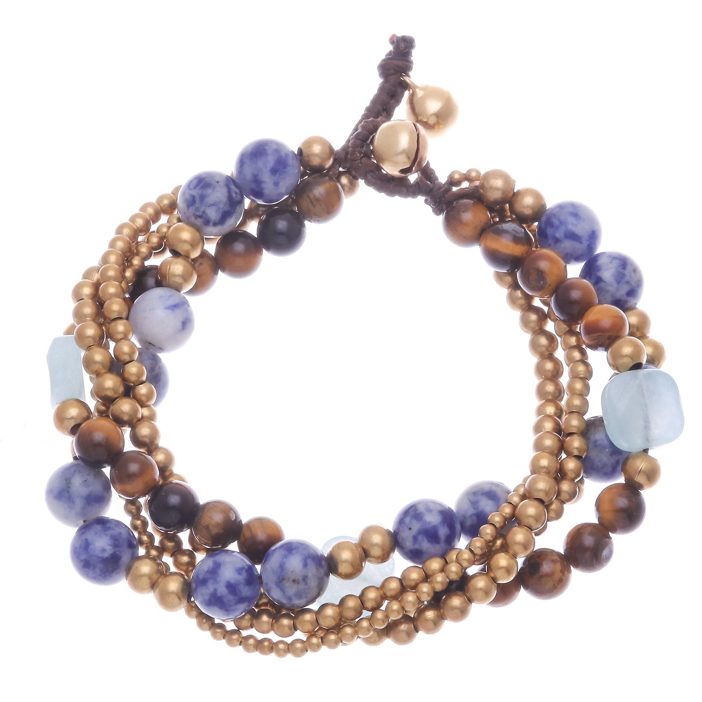 Bohemian Melange Sodalite and Tiger's Eye Beaded Bracelet from Thailand