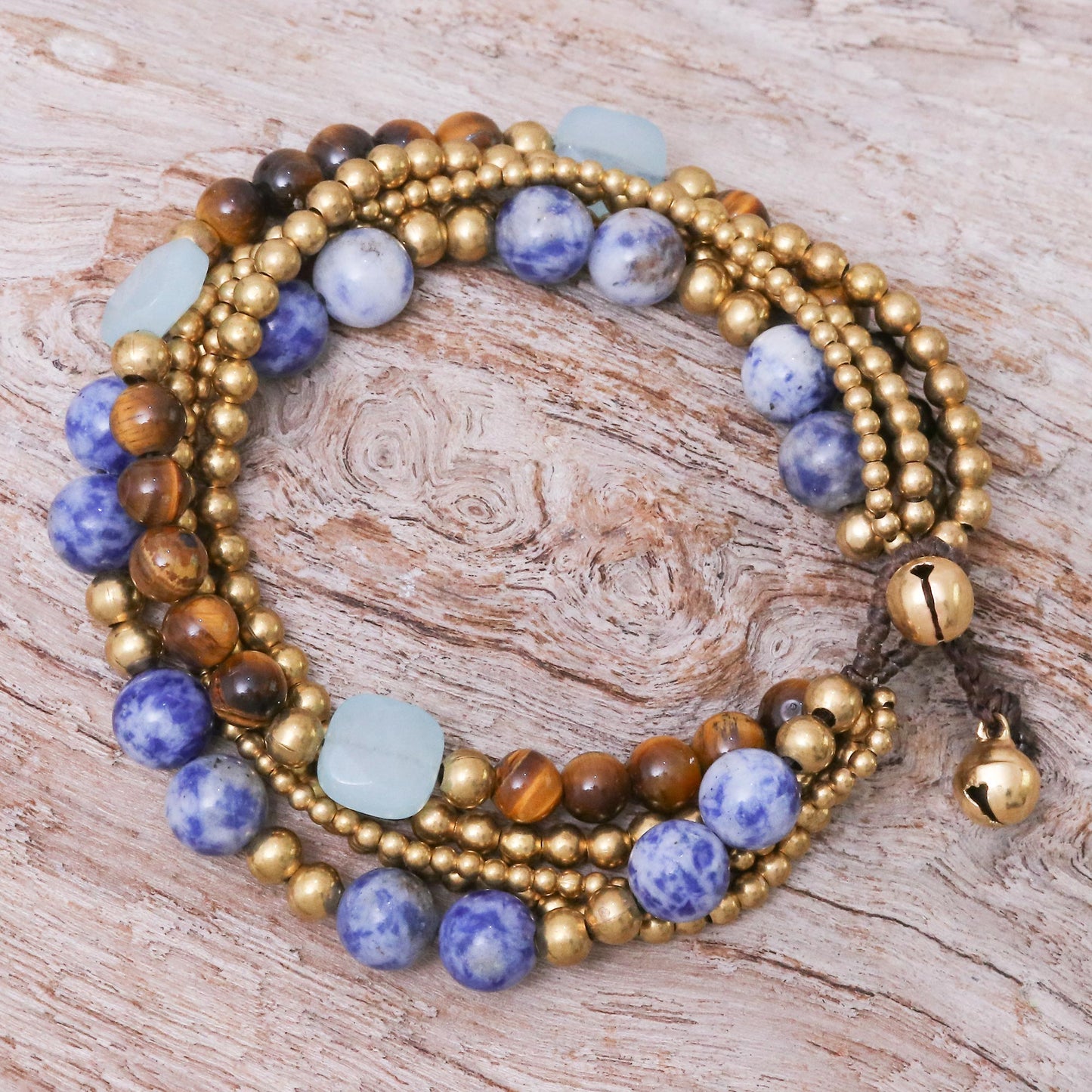 Bohemian Melange Sodalite and Tiger's Eye Beaded Bracelet from Thailand