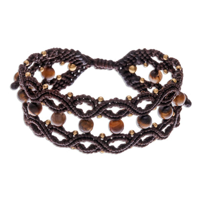 Winsome Earth Tiger's Eye and Brass Beaded Macrame Bracelet