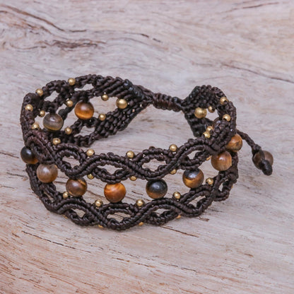 Winsome Earth Tiger's Eye and Brass Beaded Macrame Bracelet