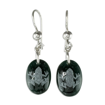 Living Nature - Frog Sterling Silver and Jade Frog Dangle Earrings