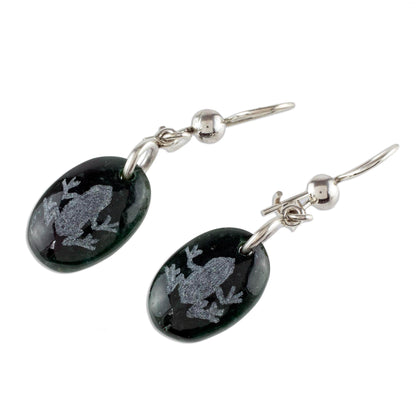 Living Nature - Frog Sterling Silver and Jade Frog Dangle Earrings